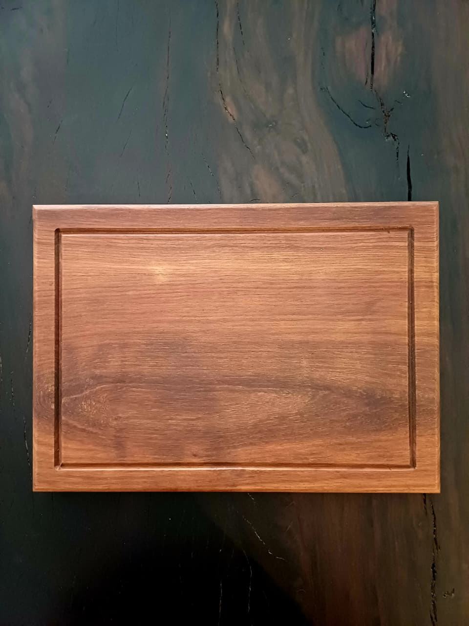 Kiaat braai board, juice-groove carving side, 350 x 250 mm